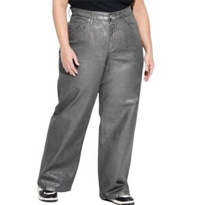 Wild Fable Women's High-Rise Baggy Jeans Metallic Shimmer Grey Size 17